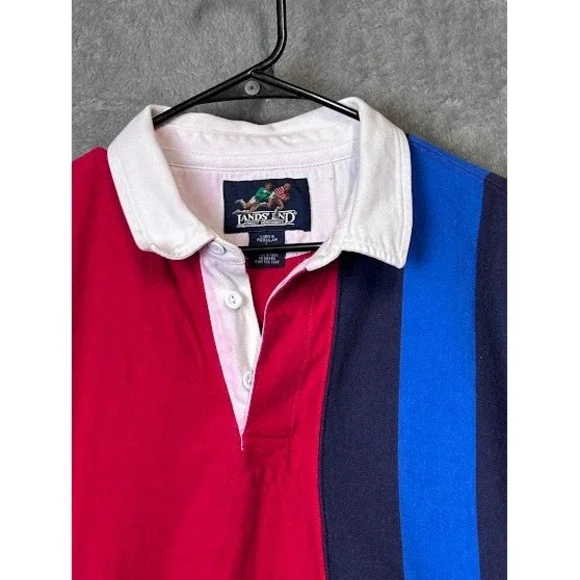 Lands' End Rugby Shirt Mens L Color Block Striped Long Sleeve‎ Collared Top